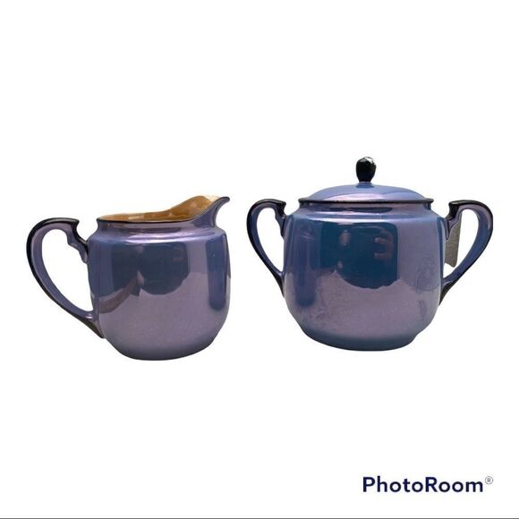 Vintage Notitake Hand Painted BLUE Lusterware Sugar Bowl & Creamer Set - Picture 1 of 10